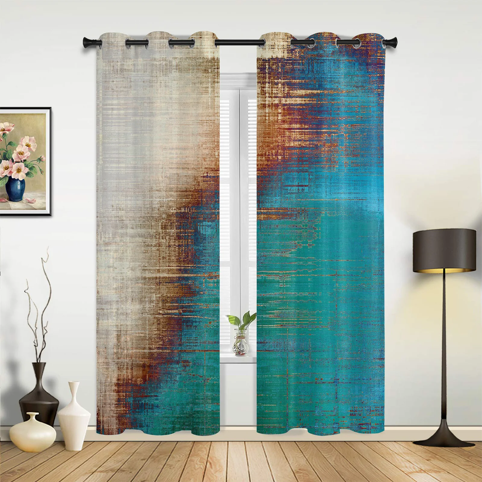 

Vintage Style Green Beige Art Curtains for Bedroom Living Room Drapes Kitchen Children's Room Window Curtain Modern Home Decor