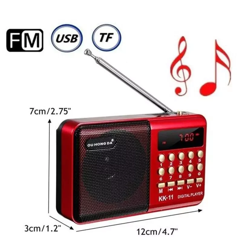 

Mini Portable Handheld Radio Speakers Rechargeable Digital FM USB MP3 Player Speaker with Multifunctional Telescopic Antenna