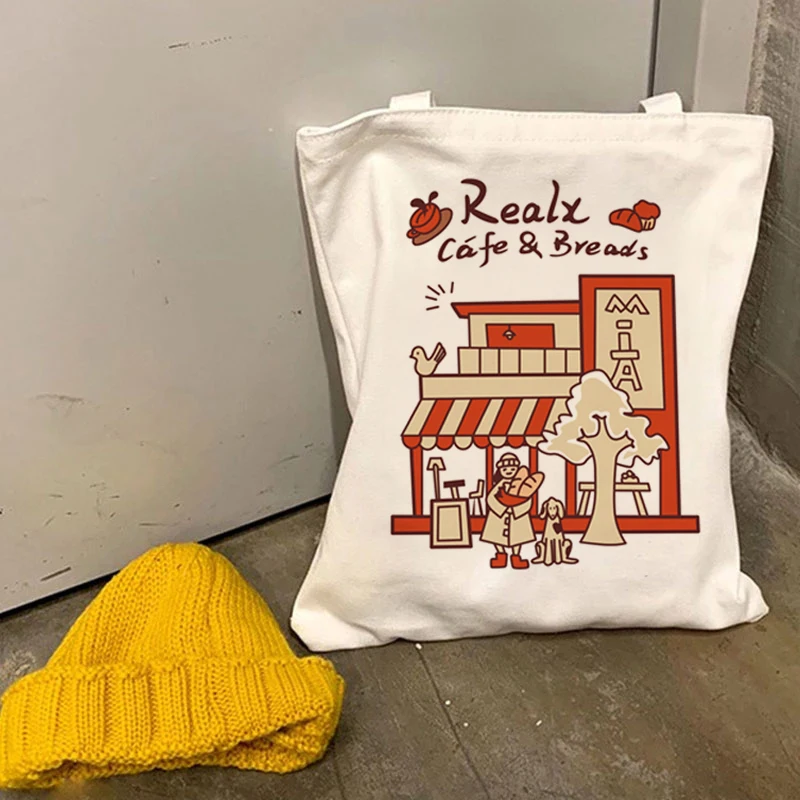 

2022, модная повседневная сумка для покупок с мультяшным принтом, сумка-тоут, сумка из переработанного материала, многоразовая Холщовая Сумка...