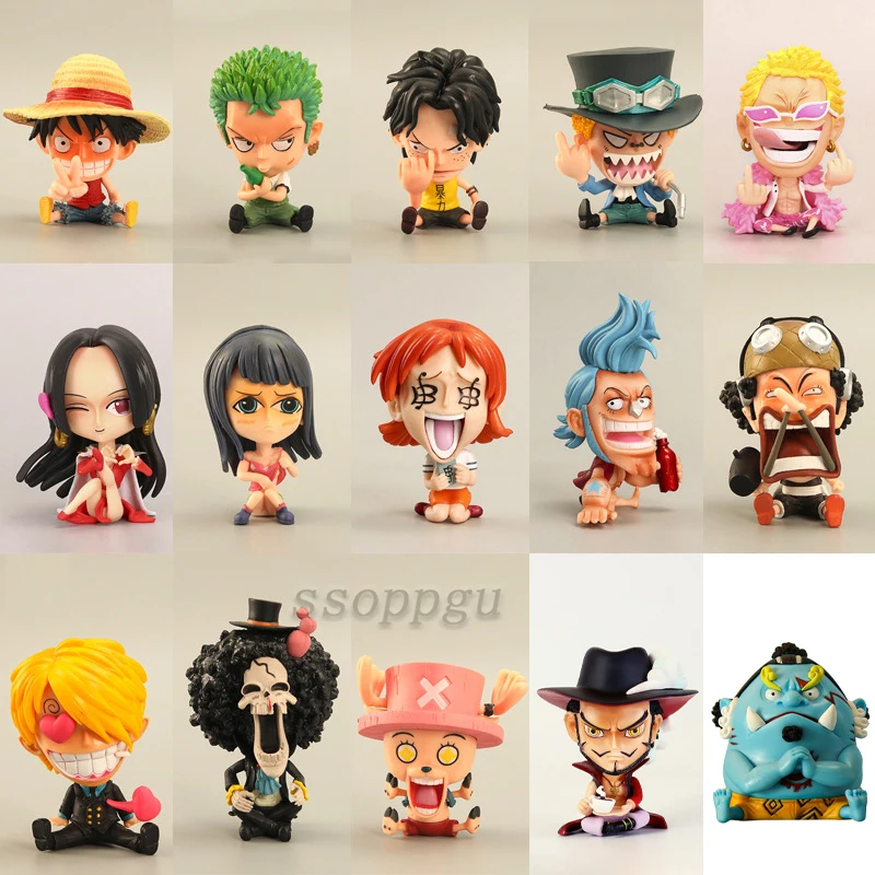 

Anime One Piece Figure Q Version Cartoon Luffy Ace Sabo Zoro Doflamingo PVC Action Figure Toys Collectible Model Doll Kids Gifts