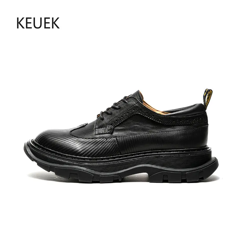 

New Luxury Design Business Work Casual Sport Leather Shoes Men Genuine Leather Vintage Thick Sole Sneakers Outdoor Moccasins 5C