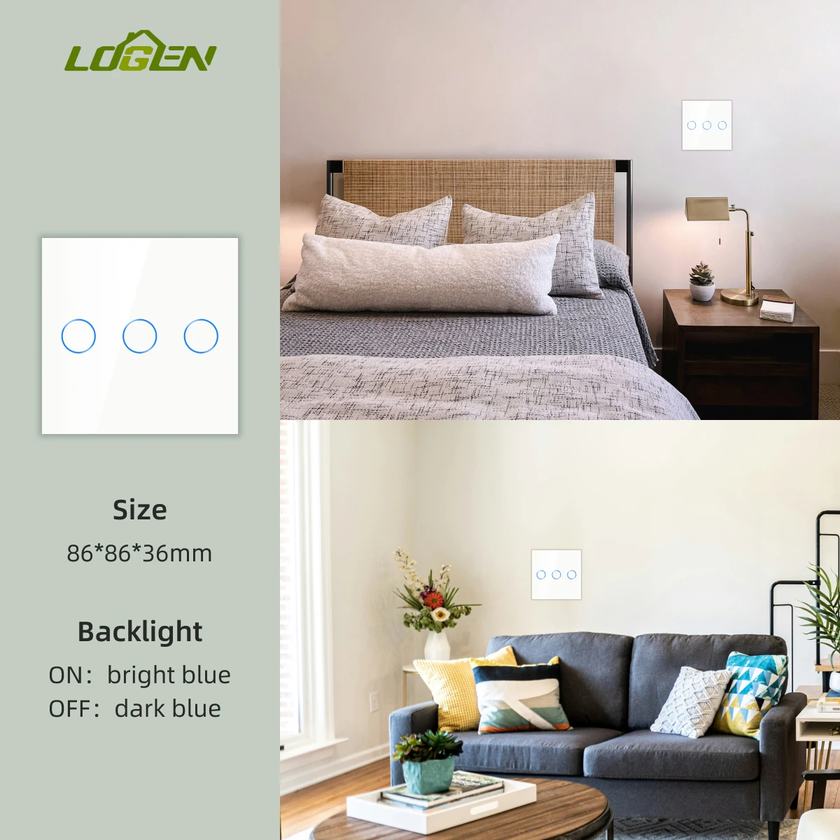 Logen Wi-Fi 1/2/3Gang Smart Touch Switch 1-позиционный настенный выключатель света с нейтральным