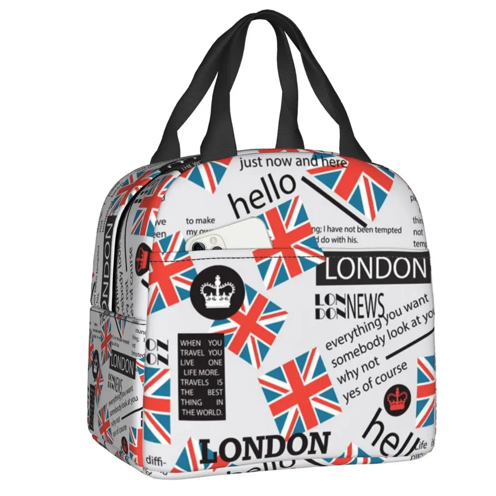 

Великобритания, Лондон, британский узор, изолированная сумка для ланча, символ Великобритании, многоразовый термоохлаждающий Ланч-бокс для женщин