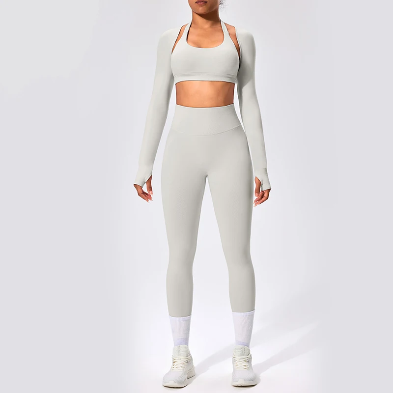 Женские тренировки приятные для кожи костюмы из трех предметов йоги леггинсы с
