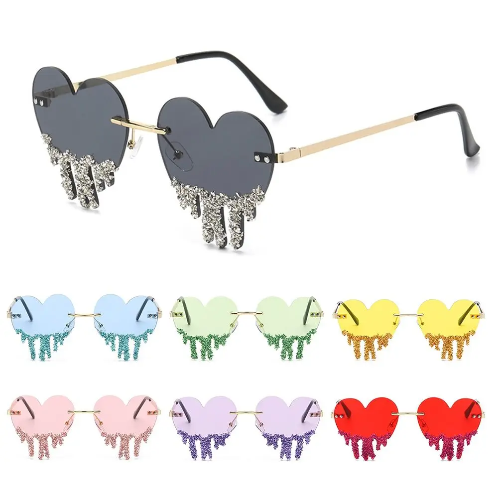 

Party Glasses Halloween Costume Accessories Cool Heart Sun Glasses Rimless Sunglasses for Women Heart with Tears Shaped