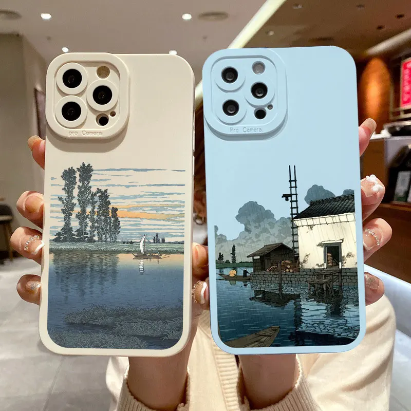 

Landscape Japan Blue Series Aestheticism Scenery phone case For iPhone 7 8 Plus XS X XR SE2 14 11 12 13 Pro Max Mini Back Cover