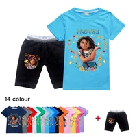 2022 new disney encanto cartoon cotton boys summer girls t shirt with pants casual 2 piece sportswear set 2 16y