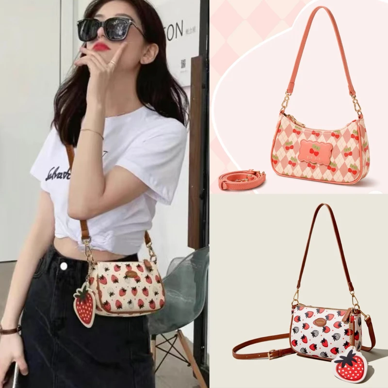 

Fashion Women Chain Shoulder Underarm Bags New Luxury Designer Ladies Strawberry Small Purses Handbags Cute PU Leather Hobo Bags