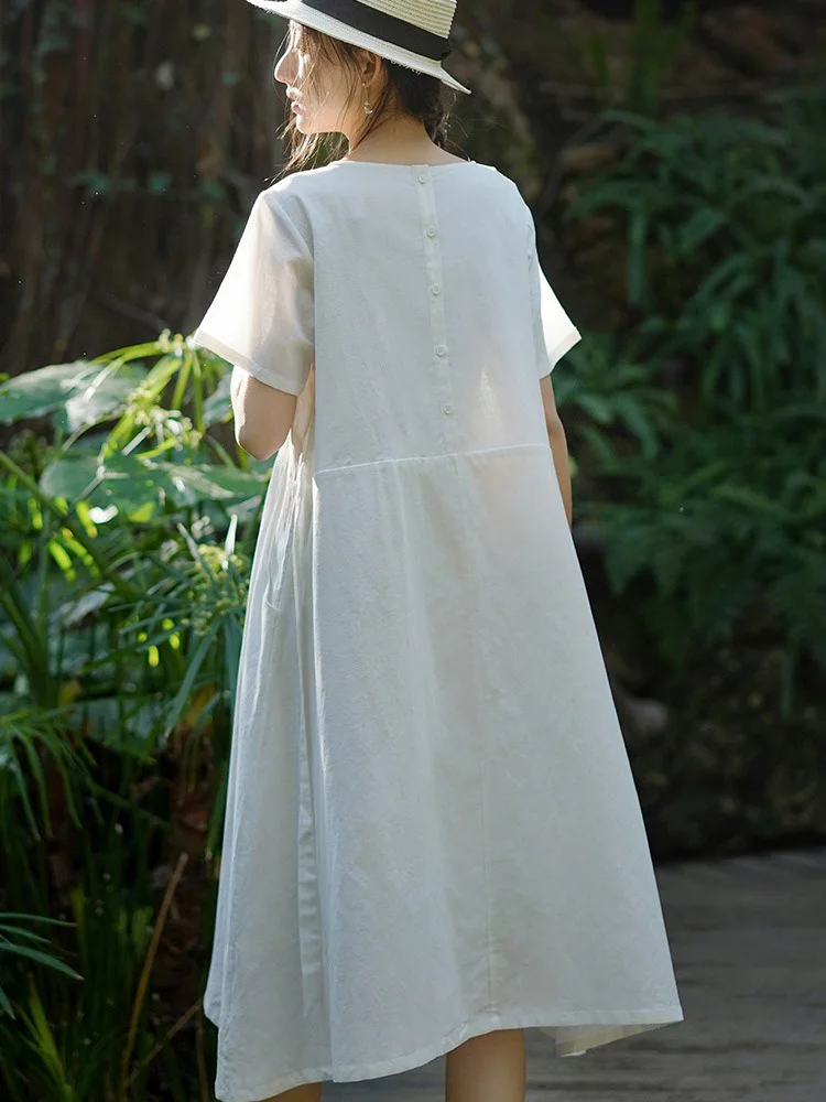 Хлопково-льняное платье Babydoll женское повседневное свободного кроя с коротким