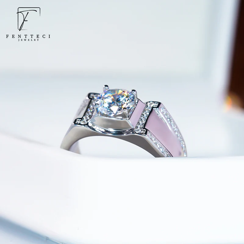 FENTTECI 925 Sterling Silver D Color Moissanite Men's Ring Simple 4 Prongs Fashion Domineering 1ct Men's Wedding Engagement Ring