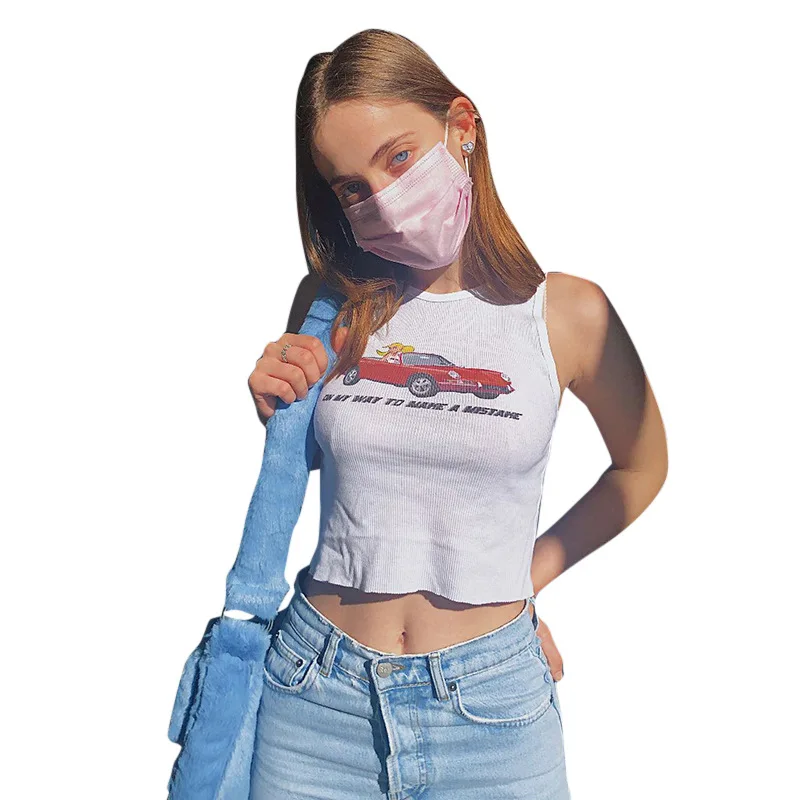 

Y2k Vintage Polyester Tank Kawaii Fairycore Model Design Sleeveless Tank Summer 2022 Women'S Slim Fit Harajuku Sweatshirt