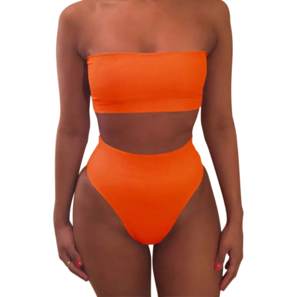 

Solid Color Crop Bra Bikini Swimwear Swimsuit Beachwear Set for Women Girl