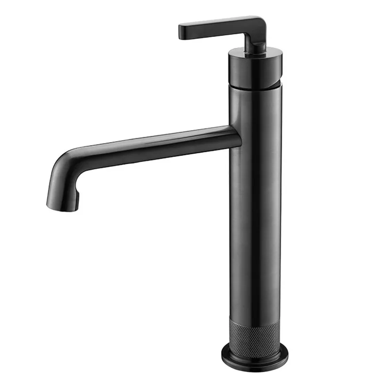 Смесители для раковины в ванной комнате из латуни с одной рукояткой для горячей и холодной воды, накладные, покрытие из меди, щетка золотого цвета, пушка серого цвета.