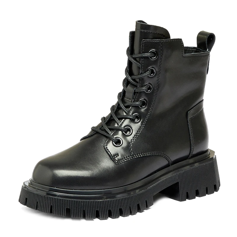 

Designer Ankle Boots Female Platform Shoes for Women 2022 Fashion Combat Luxury Short Leather Boots Zip Up Black Woman Booties