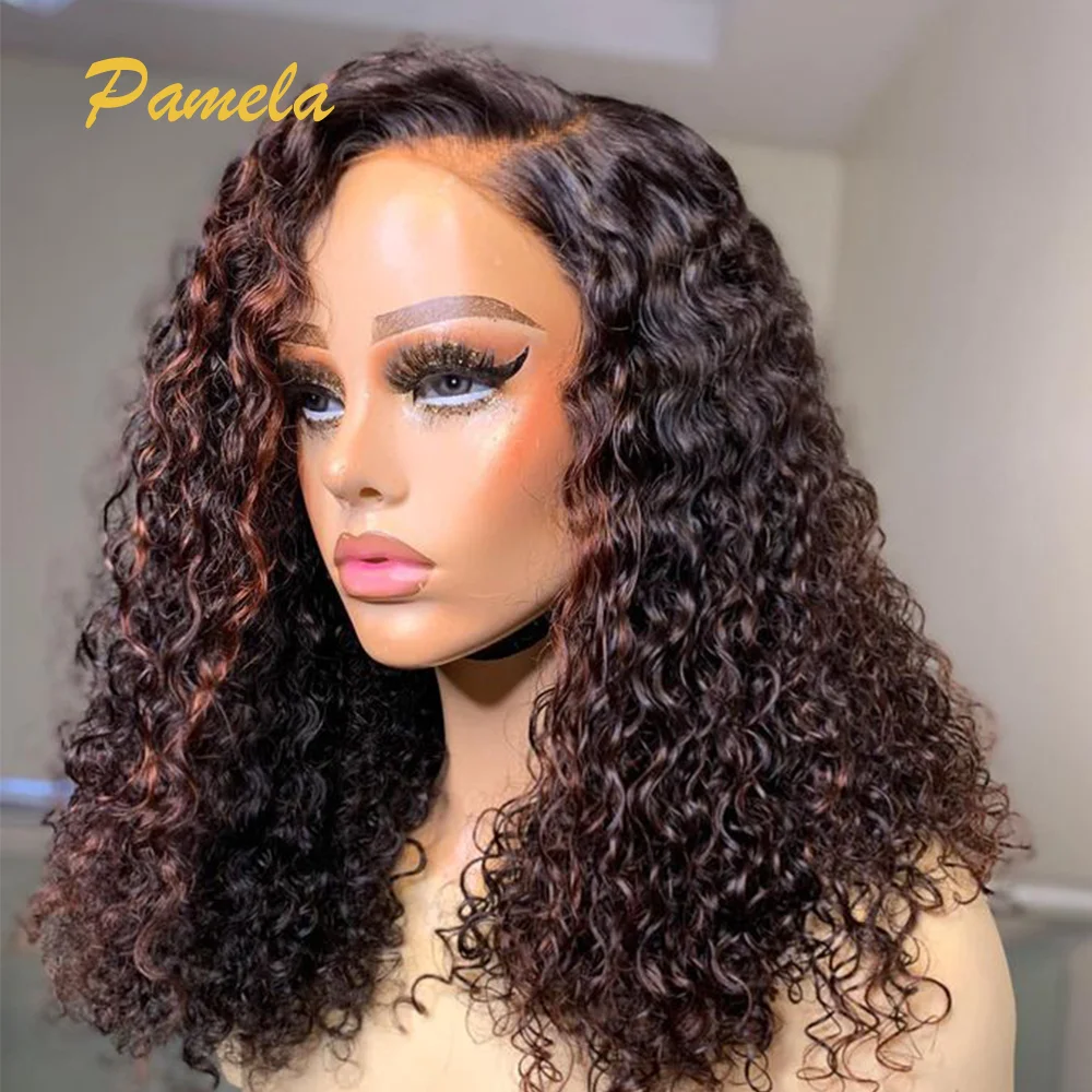 

Highlight Short BOB Lace Front Human Hair Glueless Wig Brazilian 1b/30 Colored Curly Bob Transparent Lace Frontal Wigs For Women