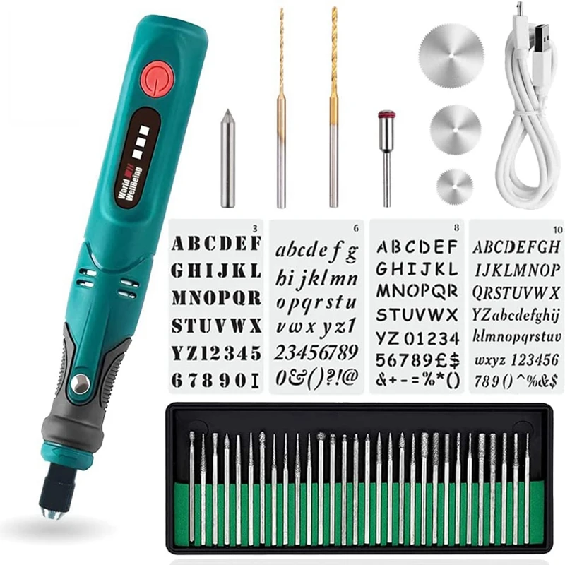 

USB Cordless Electric Engraving Pen,3Speed Rotary Etching Machine Engraving,42Pc Engraver Tools For Metal 30 Bitsstencil