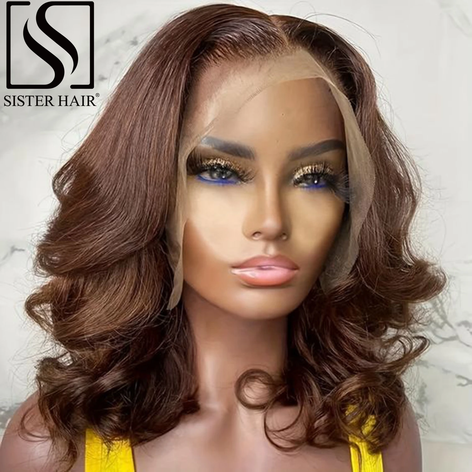 4# Chocolate Brown Body Wave Bob Wig 13x4 Lace Frontal Human Hair Wigs For Women Short Natural Bob Wig Pre Plucked Remy Haira
