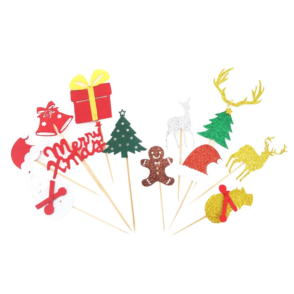 

12pcs Snowman Christmas Tree Cake Inserted Picks for Christmas Birthday