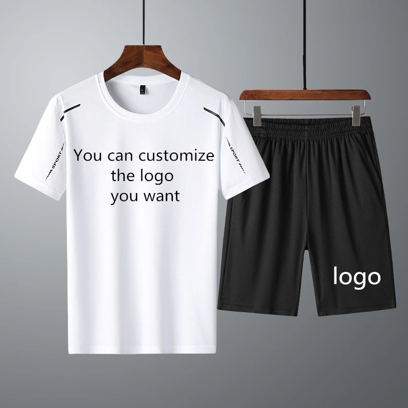 

High Quality Summer Casual Men's T-shirt LOGO Printing Fashion Men's Short Sleeve Cotton Men's T-shirt+shorts 2 piece suit