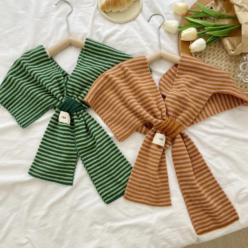 

Knitted Striped Fake Collars Blouse Tops Shoulder Wraps Shawls Detachable False Collar for Women's Suit Warm Windproof Scarf