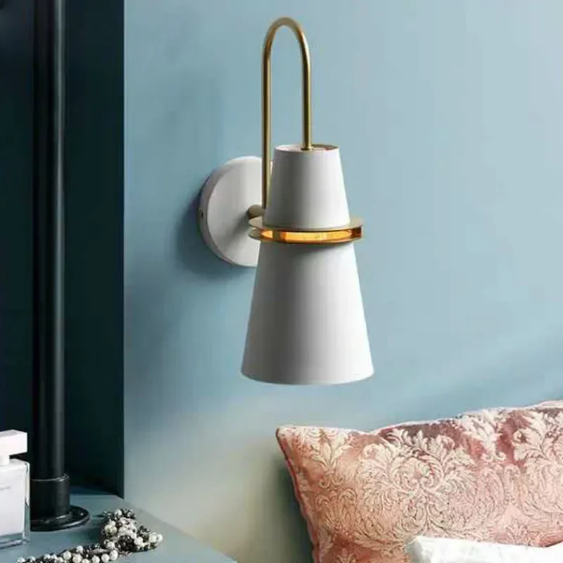 

Iron art wall light bedside wall lamp LED indoor corridor sconce modern wall light for bedroom Nordic macaroon steering head E27