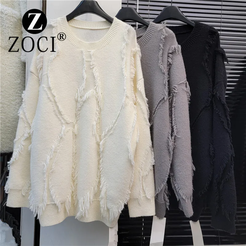 [zoci] Зимний нишевый дизайн толстый вязаный топ свободный ленивый изношенный