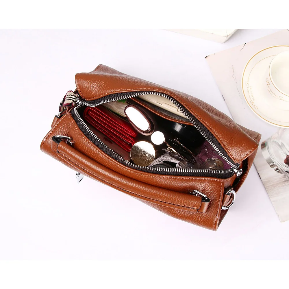 Fashion Trend Genuine Leather Woman Handbag Purse Wide Striped Strap Shoulder Bag High Capacity Boston Bags Female Crossbody Bag