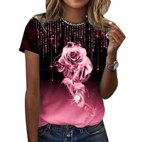 2022 womens 3d rose printed t shirt summer crew neck basic tee shirt fashion abstract print short sleeve casual loose t shirt