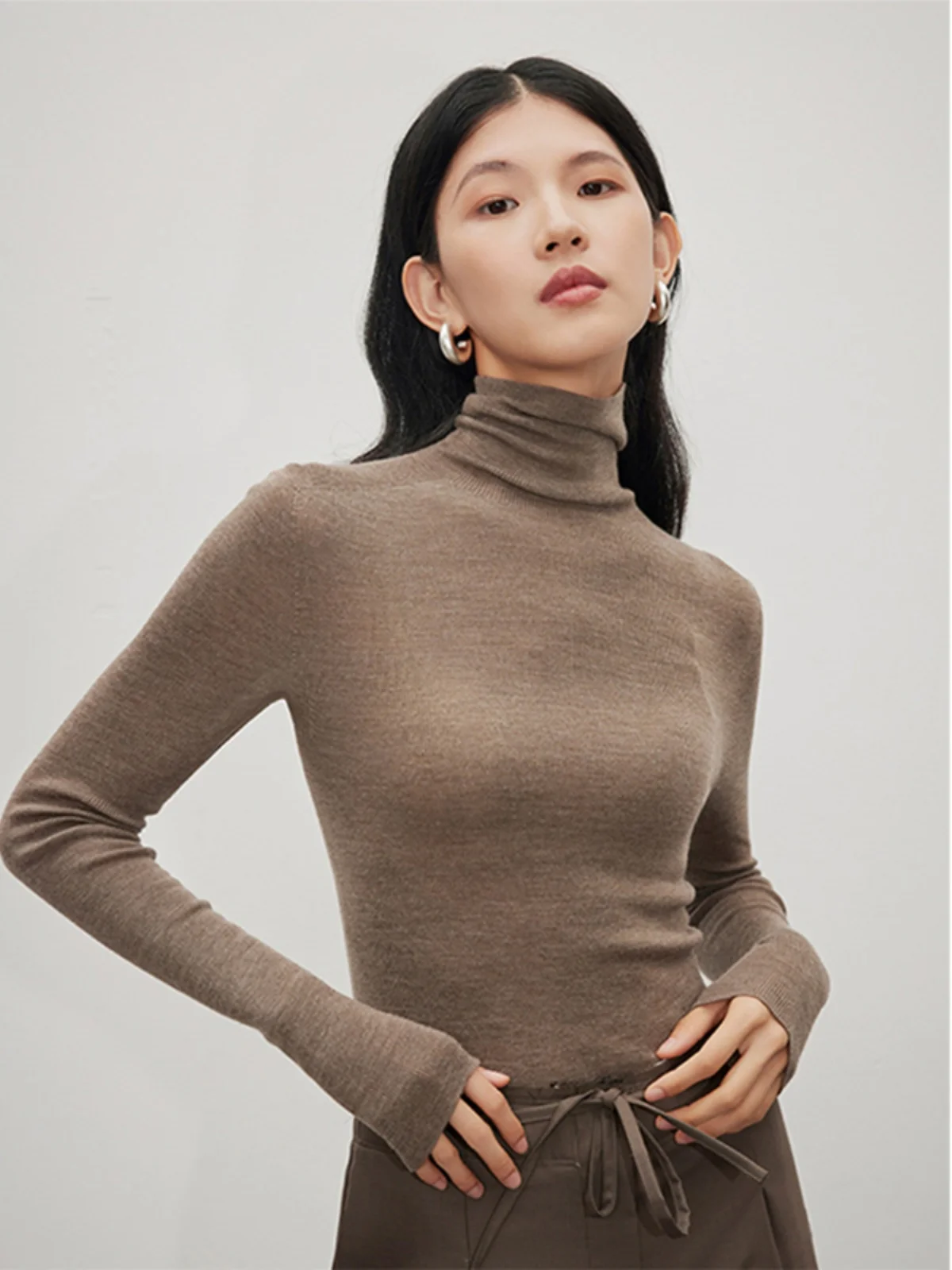 Серая водолазка с ворсовым воротником трикотажная нижняя рубашка женская