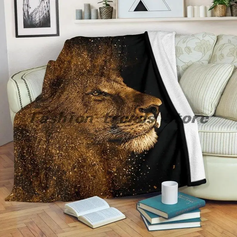 

Lion animal pattern sofa bed blanket super soft warmth printing flannel blanket