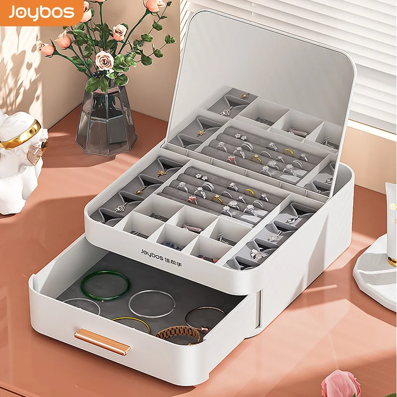 

Joybos Storage Box Jewelry With Mirror & Drawer Three-Tier Home Bedroom Desktop Leather Large-Capacity Gift Exquisite Organizer