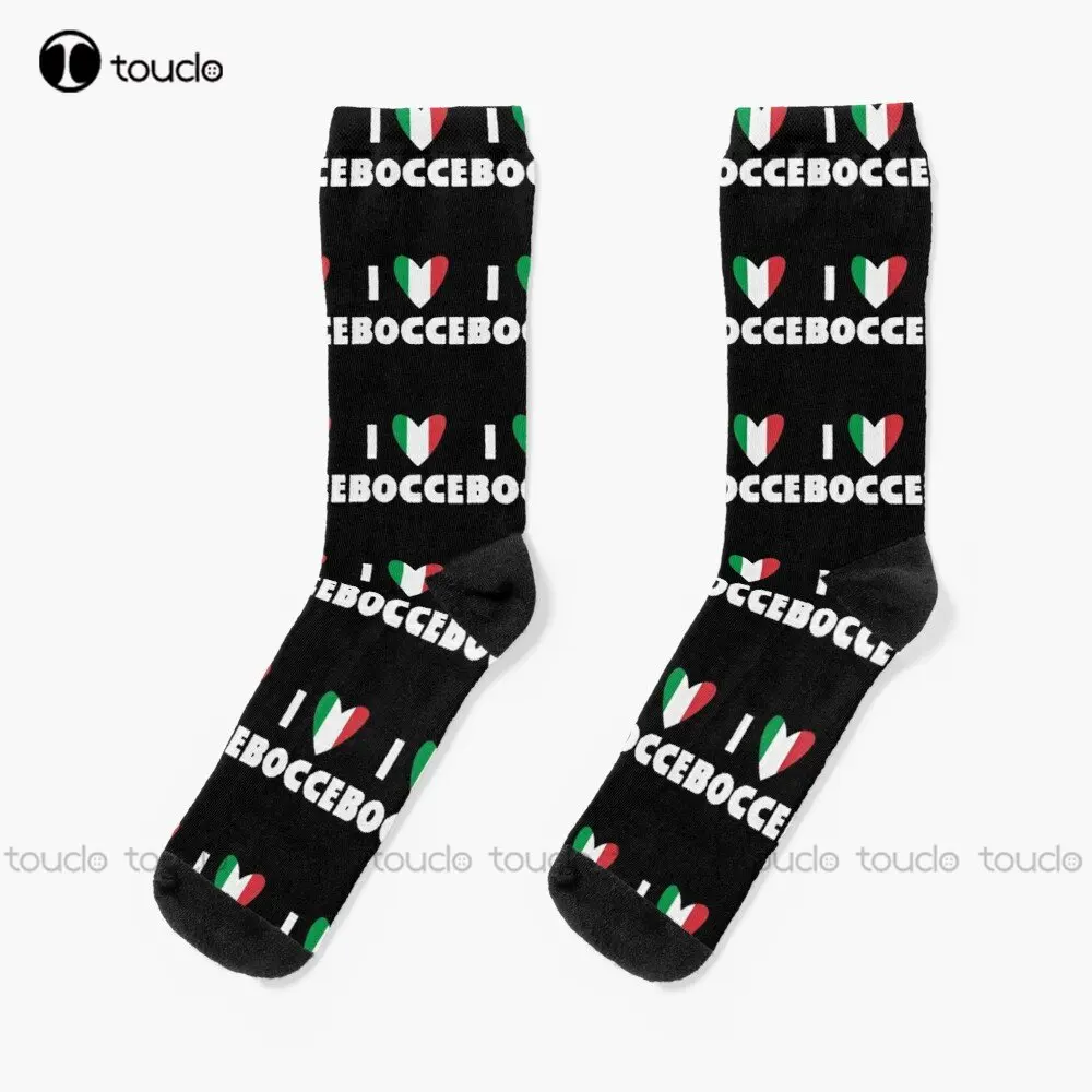 

I Love Bocce | Boccia Italy Flag Heart Socks Girl Socks 360° Digital Print Christmas Gift Street Skateboard Socks Colorful