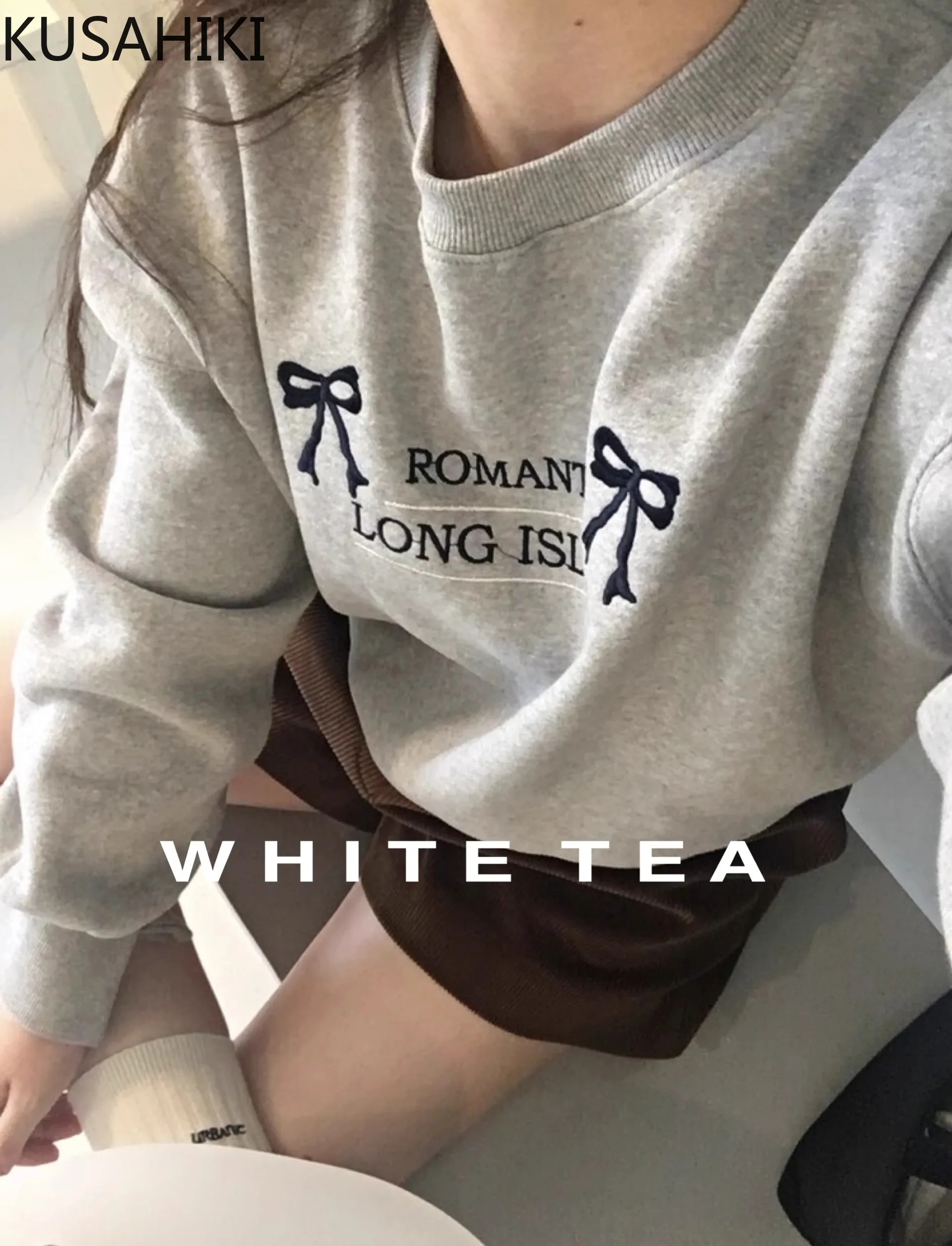 Корейская нишевая флисовая толстовка kusхиты с длинным рукавом и бантом