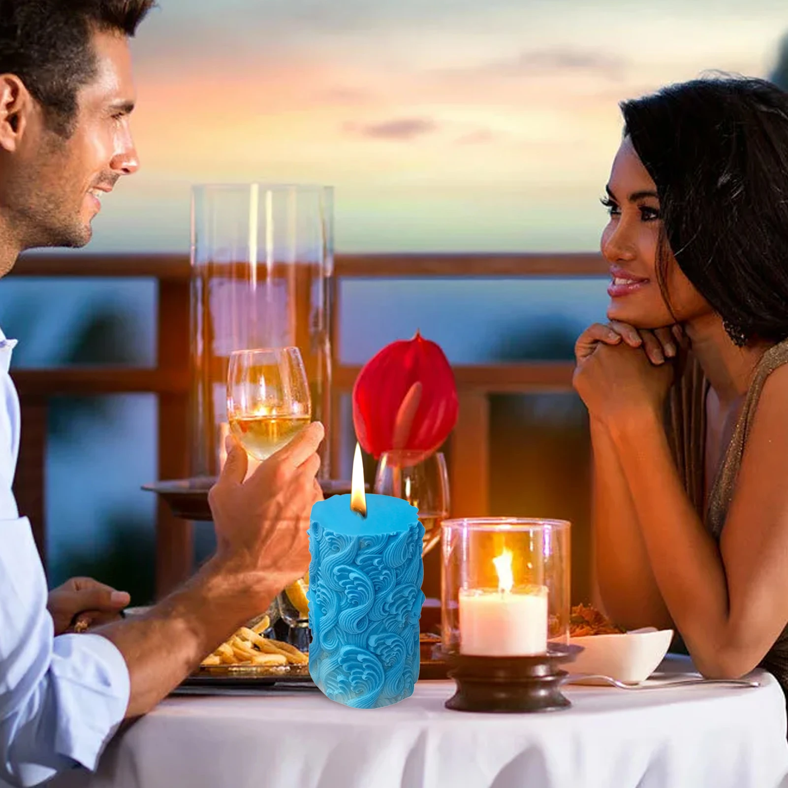 

Valentines Day Candle Molds New 3D Rose Flower Butterfly Waves Handmade DIY Silicone Pouring Forms Mould For Candle Making