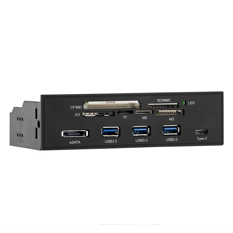 

5.25In PC Computer Front Panel USB 2.0 Card Reader With 3 Ports USB3.0,Type-C,ESATA,MD,SD/MMC,XD,TF,M2,MS,64G CF Reader