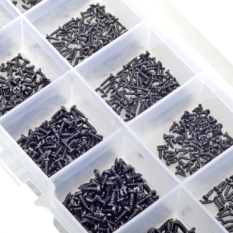 1000PCS M1 M1.2 M1.4 M1.7 Phillips Round Head Self Tapping Small Screw Micro Screws Electronic Black Bolts Wood Kit - купить по