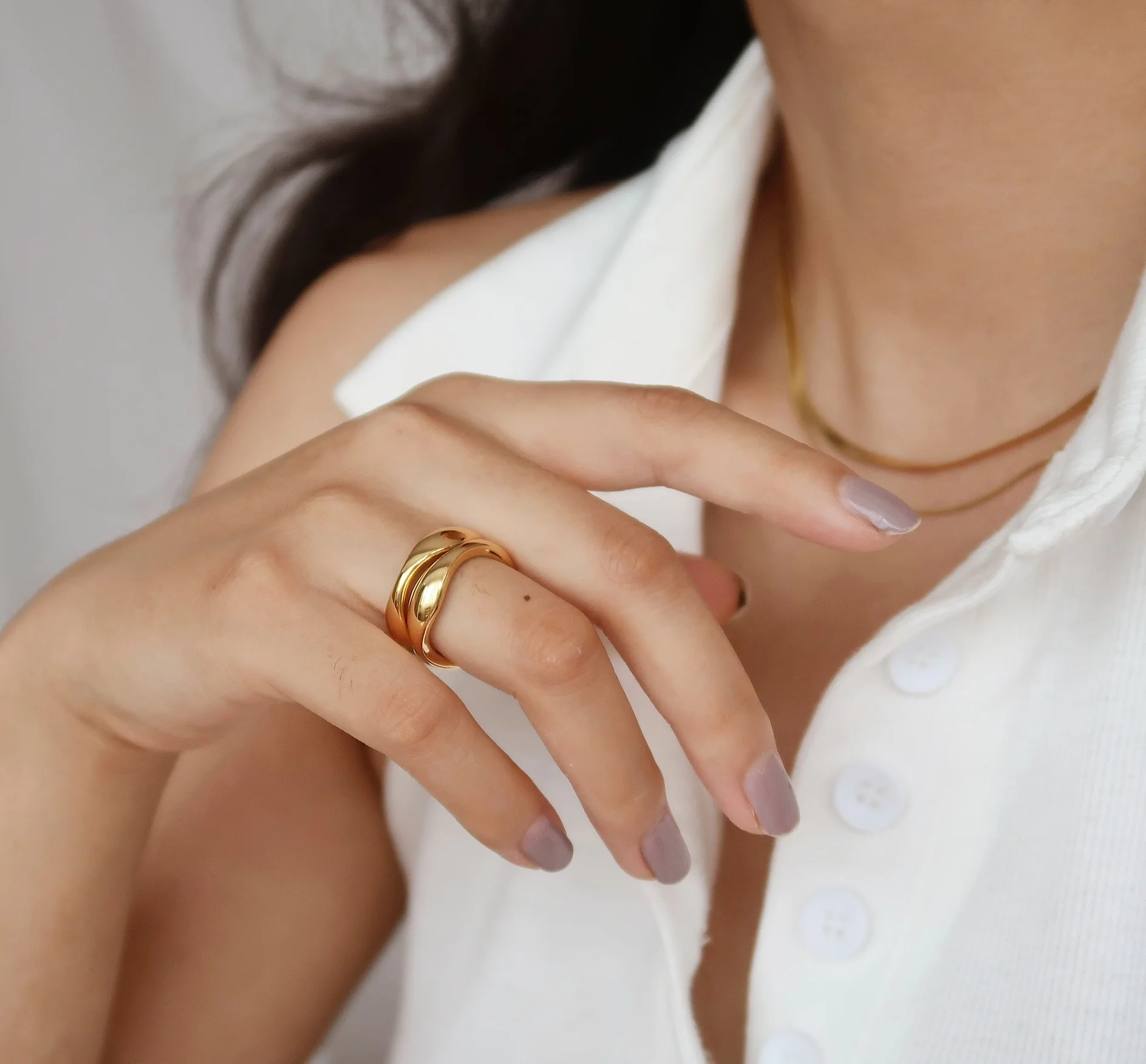 

Ring Woman Stacked Titanium Steel Band Irregular Shape Simple Couple