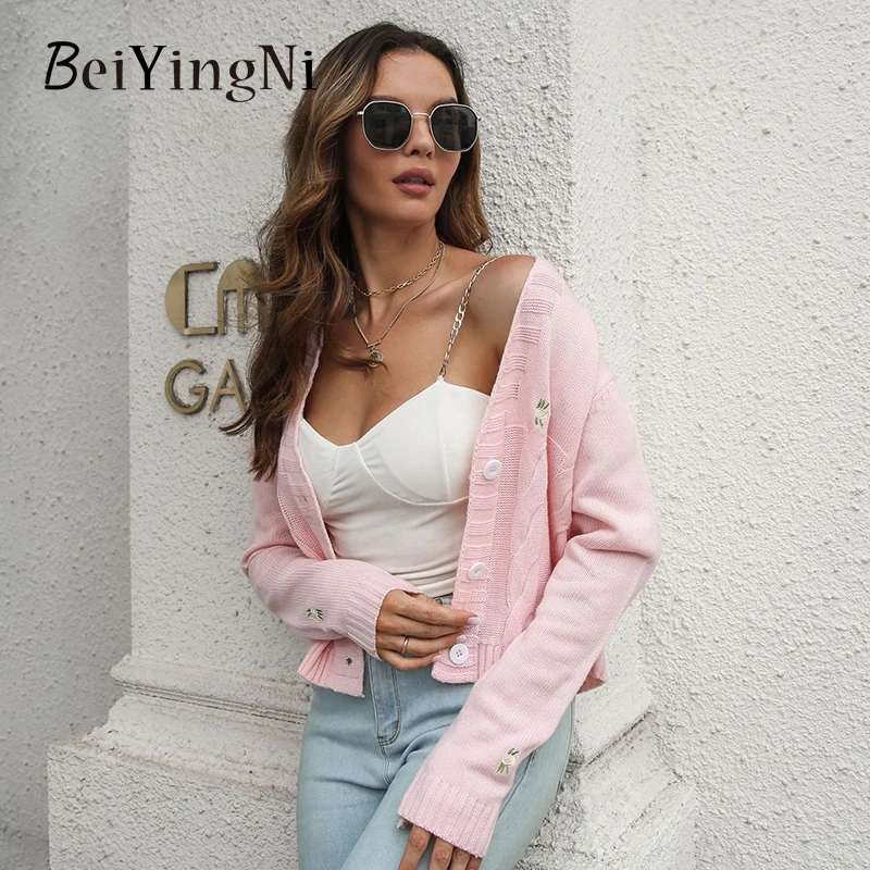

Beiyingni 2022 Autumn Winter Women's Cardigan V-neck Button Up Long Sleeve Loose Female Knitting Sweater Fashion Streetwear Tops