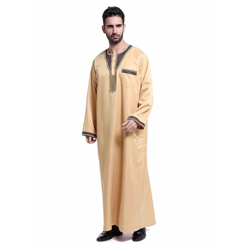Men's Muslim Robe Daily Casual Commuter Colorblock Crew Neck Muslim Arab Middle East Men's Loose Robe Africa