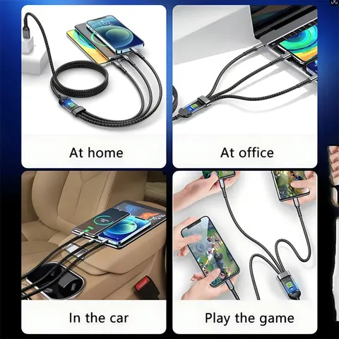 3 в 1 100 Вт прозрачный кабель для быстрой зарядки Lightning Type C Micro USB для Iphone Samsung Huawei Xiaomi кабели для зарядного устройства для планшетов