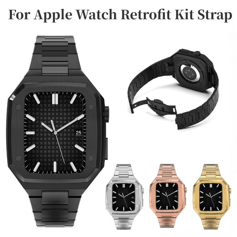 Metal Retrofit Kit Case Strap For Apple Watch 45mm 44mm High end stainless steel bracelet kit For iWatch series 8 7 6 54 SE band