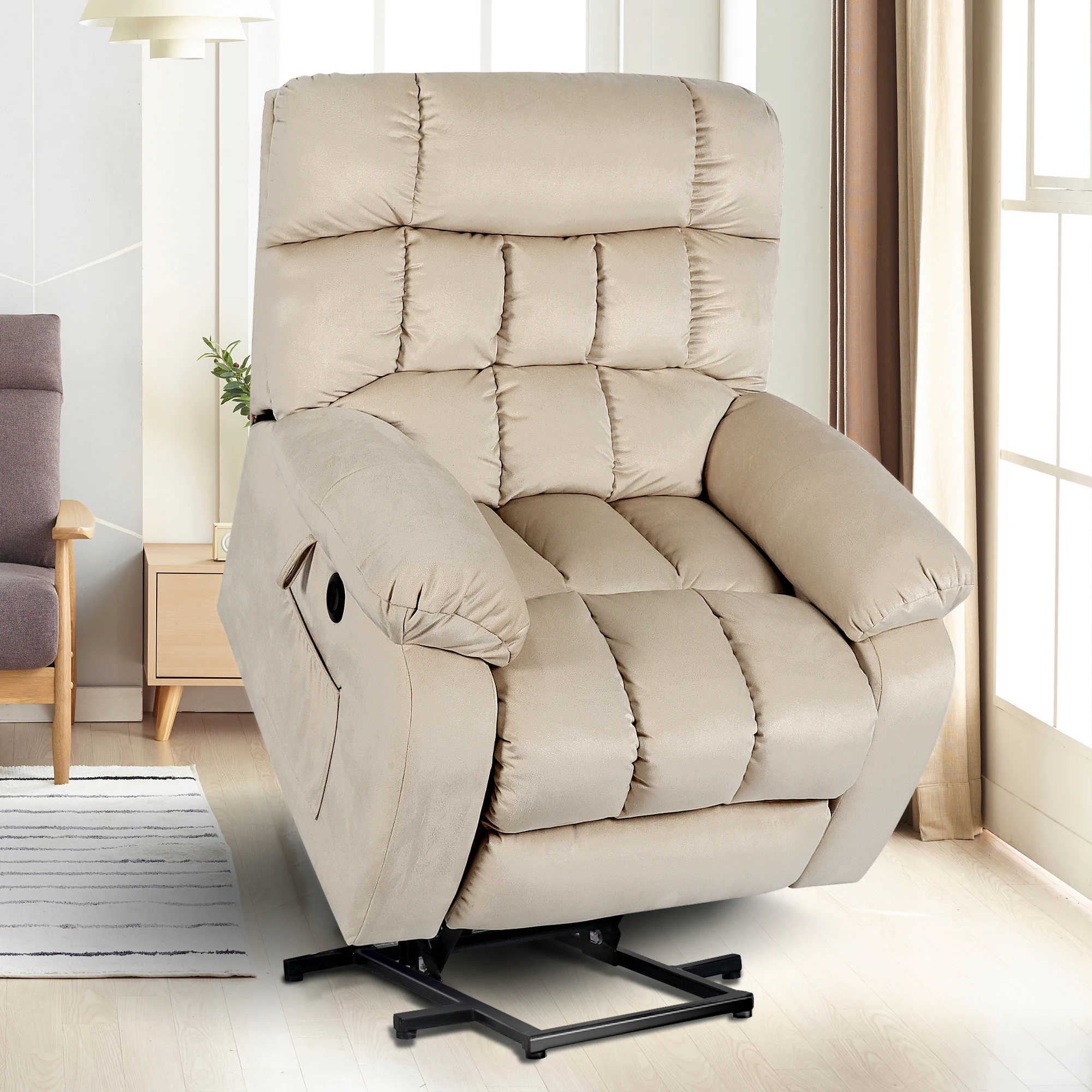 

Living Room Sofa Electric Power Lift Recliner Chairs for Elderly Plush Sofa Chair with Remote Control Heat & Vibration Massage