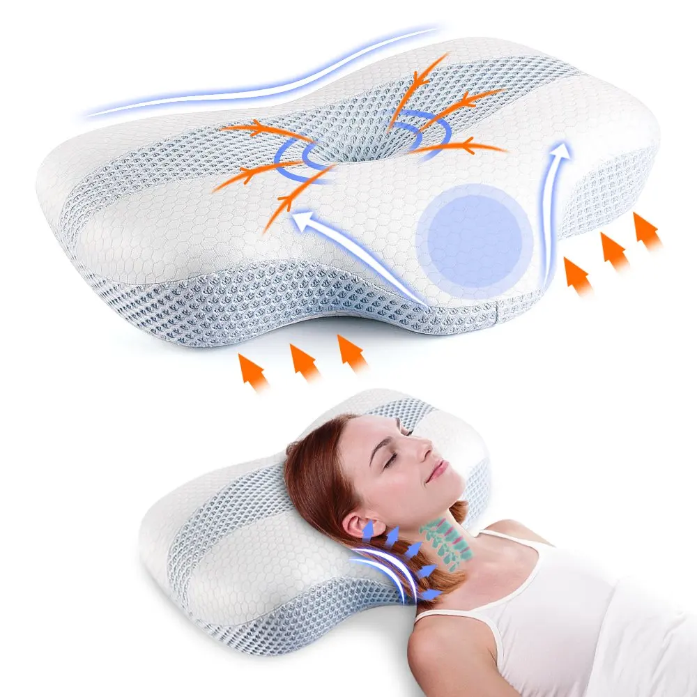 

Cervical Pillow for Neck Pain Relief, Ice Silk Contour Memory Foam Pillow,Ergonomic Orthopedic Neck Support Pillow for Side,Back
