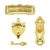 112 miniature gold door ring lock door set alloy retro house miniature door lock doll house furniture accessories for doll hous