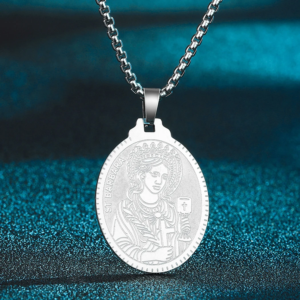 

CHENGXUN Catholic Saint Barbara Pendant Necklace Men Women Stainless Steel Religion Medallion Charm Neck Chain Jewelry Collar