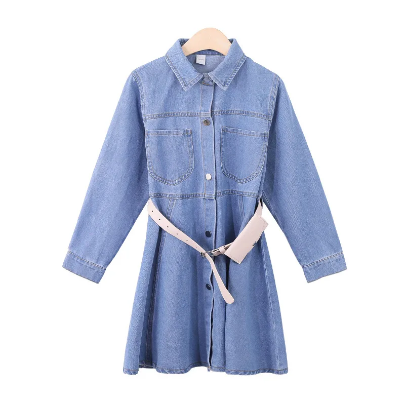 

New Teenager Casual Dresses Girls Denim Autumn Dress Autumn 2022 School Kids Children Uniform Clothes Pockets,#6463