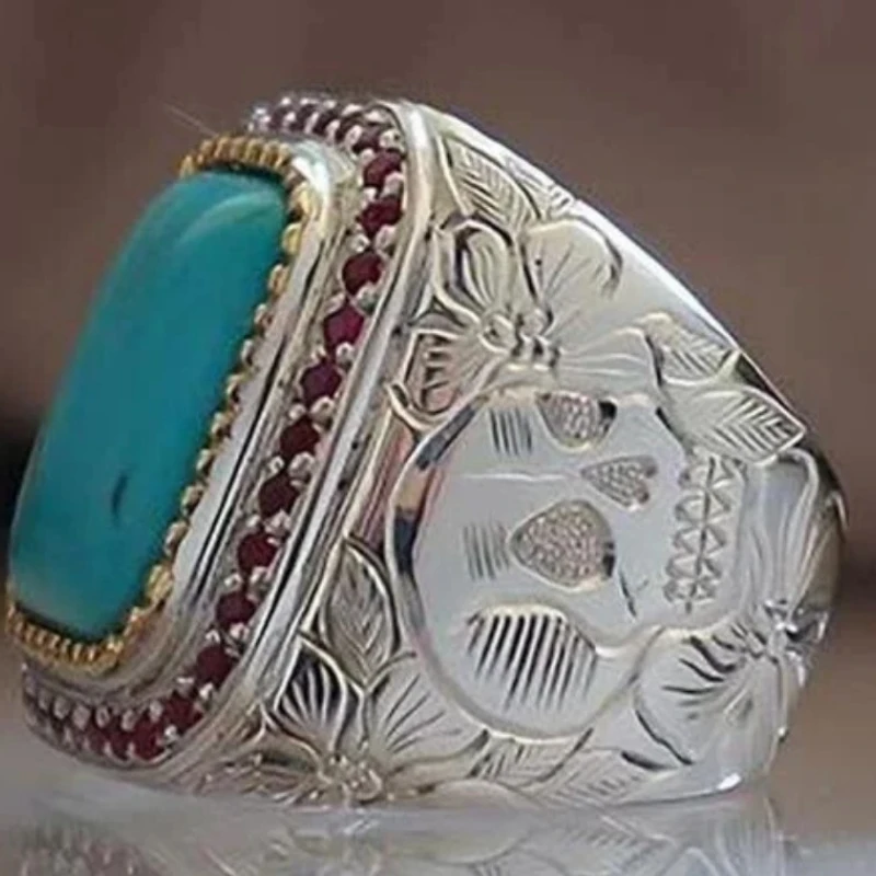 

Europe and America Exquisite Jewelry Emerald Skull Flower turquoise Ring