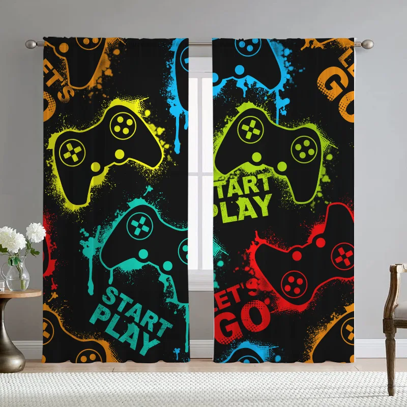 

Game Handle Screen Curtain Digital Printing Creative Home Bedroom Living Room Games Room Balcony Window Screen Curtain Two pcs