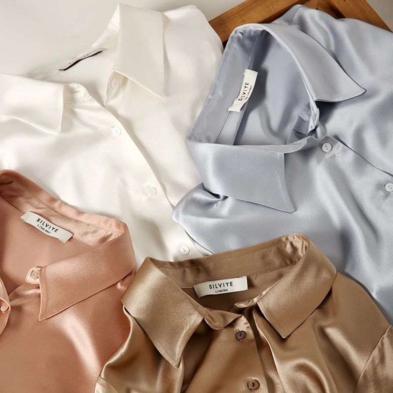

2023 New 26 MM Heavy Silk Long-sleeved Shirt Mulberry Silk Blouse Women Plain Crepe Satin Light Silk Long Sleeved Shirt