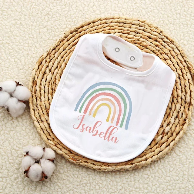 Personalised Baby Bib Custom rainbow with Name Girls boys Cotton Bibs Newborn Saliva Towel infant Bib Baptism Baby Shower Gifts 5